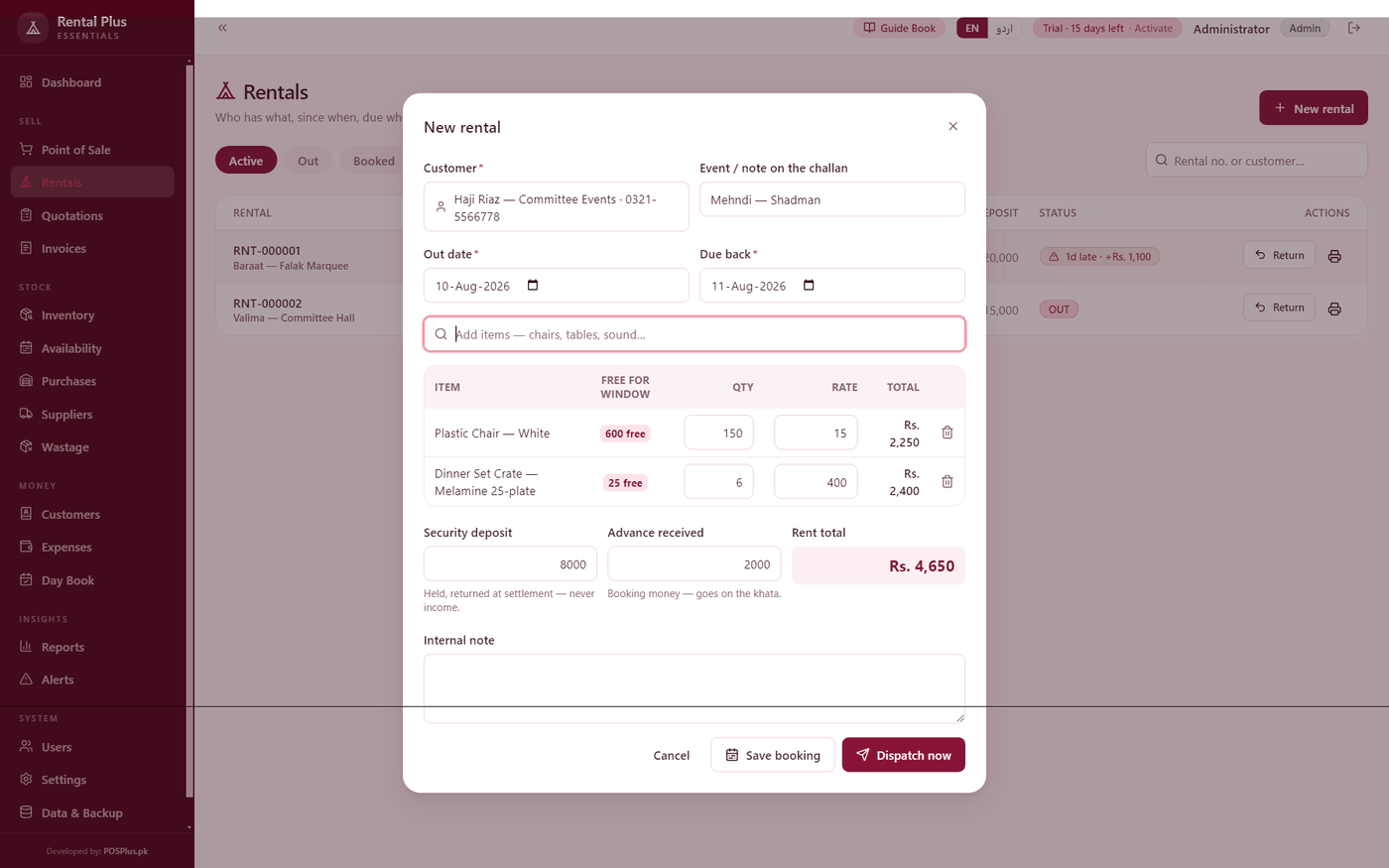 Booking with live availability beside every line